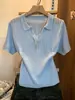 Tiro Real~Camiseta de Punto de Manga Corta con Cuello Polo Estilo de Alta Inteligencia para Mujer, Verano Holgada Relajada con Diseño Hueco