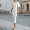 2026 Moda Feminina Europeia e Americana Transfronteiriça Verão Novo Estilo Elegante e Estiloso Cor Sólida Slim Fit Vestido Ombro a Ombro