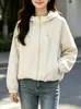 Chamarra con capucha y cierre estilo coreano para mujer, abrigo corto de primavera, nuevo modelo 2026, corte holgado, juvenil y elegante, adecuada para figuras petite, chaqueta cárdigan