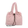 Bolsa de Ombro Bordada com Coração em Algodão Estilo Coreano para Mulheres, Grande Capacidade Nova Bolsa Tote com Cordão 2025, Bolsa de Balde Plissada