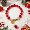 Pulsera de Cordón Rojo de la Suerte para Otoño e Invierno de Navidad Transfronteriza con Colgante de Etiqueta de la Fortuna, Cuentas de Ágata Roja, Pulsera de Regalo de Año Nuevo para Niñas