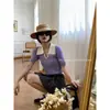 Camiseta Polo de Color Contrastante Estilo Francés de Manga Corta para Mujer Verano 2024 Nuevo Estilo Corto Tejido de Punto con Cuello Solapa de Seda de Hielo Ins