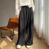 Pantalones de pierna ancha con cordón de algodón y seda para mujer, primavera/otoño, finos, de cintura alta, fluidos, holgados, adelgazantes, versátiles, para el trabajo, de longitud hasta el suelo