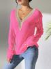Tops para Mujer Europeos y Americanos Cuello en V Encaje Empalmado Recorte Prendas de Punto para Fondo de Mujer Prendas de Punto Jersey de Color Contrastante Camisas para Fondo