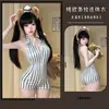 Lencería sexy Manyu, diseño seductor, escote en V profundo, espalda descubierta, estampado de rayas, entrepierna abierta, conjunto de una pieza fácil de quitar 9776