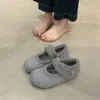 Zapatos de Plataforma Mary Jane de Lana con Piel para Mujer 2026 Otoño/Invierno Forro Cálido Zapatos Individuales Velcro Birken Zapatos de Algodón