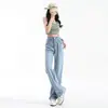Jeans de Sarja Tencel Feminino Verão Fino Cintura Alta Solto Caimento Calças de Perna Larga para Pessoas Baixas Versátil Comprimento Total Calças de Perna Reta