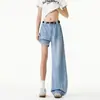 2026 Nova Moda de Rua Casual Fino Seda de Gelo Jeans Cimitarra Calças Largas Soltas para Adolescentes Estilo Coreano