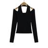 FS548-25 Primavera Novo Estilo Europeu e Americano Blogueira INS Ombro Camadas Duplas Pescoço Manga Longa Camiseta Base