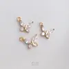 Pingente de borboleta pequena com zircônia de retenção de cor dourada 14K, pingente de arco único para pendurar, pulseira faça você mesmo, brincos de joias