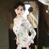 Traje Tang de manga larga para madre joven nuevo de primavera y otoño 2024, camiseta tipo cheongsam con cuello mao chino mejorado para mujer