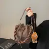 Nova Bolsa Saco Outono e Inverno Feminina Artística Xadrez Estilo Coreano Cordão Chanfrada Bolsa de Mão Letras Casual Bolsa de Ombro Transversal