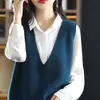 Moda Feminina Nova Primavera 2026 Design Gola V Cor Sólida Simples Versátil Todo em Lã Modelagem Solta Colete Tricotado