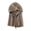 Conjunto de gorro y bufanda de hilo de cachemira para mujer, calentador de cuello engrosado, bufanda con capucha de punto cálida para otoño e invierno que cubre las orejas