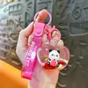 Llavero creativo de panda con manzana relleno de aceite, lindo colgante de arena movediza líquida, accesorio para bolso, regalo de máquina de garra al por mayor