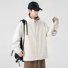 Jaqueta corta-vento e impermeável de retalhos estilo retrô americano, gola alta, outerwear casual e versátil, estilo outono masculino moderno