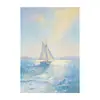 Pintura al óleo de paisaje marino velero en azul cielo y azul océano con textura, arte de pared decorativo abstracto de alta gama de lujo ligero para sala de estar, dormitorio y pasillo