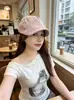 Novo Chapéu de Artista Vintage de Algodão e Linho para Mulheres, Boné Simples Listrado Estilo Britânico, Boné de Jornaleiro Casual de Rua