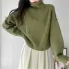Estilo coreano Otoño Nueva Moda diseño de media cremallera suéter holgado corto tejido trenzado suéter versátil para mujer