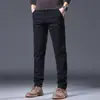 Comercio Exterior Transfronterizo Estilo Coreano Pantalones Casuales de Algodón Puro con Forro de Felpa Pantalones de Moda de Pierna Recta para Hombre Pantalones Gruesos de Negocios Ajustados Otoño e Invierno