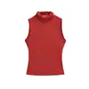 Chaleco elástico ajustado de cuello alto sin mangas, Camisa base femenina y versátil, Top corto de primavera nuevo