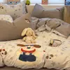 Juego de Ropa de Cama Bordado de Patchwork de Algodón de Dibujos Animados de Cuatro Piezas para Dormitorio, Adecuado para Todas las Estaciones, Sábana Bajera de Algodón Puro, Sábana Ajustable, Funda de Edredón, Juego de Tres Piezas