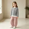 Conjunto de Duas Peças de Algodão Fino com Manga Longa e Calça Longa para Meninas Outono, Camiseta e Calça para Bebê, Classe A Infantil, Atacado