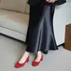 Zapatos de Mujer con Tacón Oculto de 7 cm ~ Lazo de Ante Boca Baja 2025 Primavera Nuevos Zapatos Rojos de Boda Zapatos Elegantes de Noche