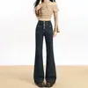Artículo de Venta Caliente Transfronterizo [con Imágenes A+] Amazon Temu Shein Pantalones Acampanados Elásticos con Botones y Diseño de Líneas para Mujer