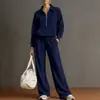 Conjunto Casual Feminino Outono Cor Sólida Estilo Preguiçoso Diário Cruzado Europeu e Americano Versátil Novo Conjunto 2026 Branco