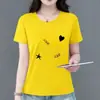 Comercio exterior transfronterizo~Camiseta de manga corta de alta gama para mujer, verano, corte holgado, adelgazante, estampado de corazón, versátil, top rejuvenecedor para mujeres menudas
