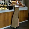 Saia Feminina Transfronteiriça 2025 Nova Elegante para o Trabalho de Alto Padrão Simples Versátil com Fenda Cintura Alta Quadril Longa