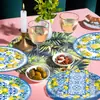 Bp039 Platos de Papel de Porcelana Azul Limón y Blanco para Fiestas Navideñas, Juego para 8 Personas, Decoración Estilo Chino, Papel Desechable