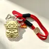 Chaveiro de ovelhinha em ouro 999 puro "Flor da Riqueza" com fio vermelho, acessório de fortuna para a noite, pingente de bolsa, presente de feriado
