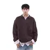 Nueva Ropa de Punto de Cuello en V Estilo Americano para Hombre Otoño e Invierno Gama Alta Sencilla Casual Patrón de Cáñamo Perezoso Ropa de Punto Trendy Ins