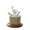 Flor de Tulipan Artificial de Vidrio Zibo Adorno de Escritorio Flor Eterna en Maceta Regalo para el Día de la Madre Ramo para la Entrada