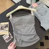 Top de tubo sexy gris con diseño de diamantes calientes para mujer, nuevo de verano, ajustado a la cintura, crop top corto