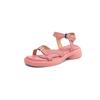 Sandalias Casuales de Piel de Oveja 2025 Verano Gruesas de Tacón Medio con Hebilla de Cinturón Punta Redonda Punta Abierta Estilo Occidental Combinables Cómodas para Mujer