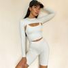 Traje de Fitness para Mujer Estilo INS Transfronterizo Sling Hermoso Espalda Sujetador de Yoga Camiseta de Manga Larga Shorts Conjunto de Tres Piezas