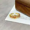 Anel Aberto Simples com Zircônia Laranja-Vermelha Vintage para Mulheres, Estilo Floral Retrô, Anel de Dedo Indicador de Nicho