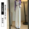 Pantalones de verano finos de seda de hielo para mujer, pierna ancha, talla petite, nuevo modelo 2026, talla grande, cintura alta, fluidos, holgados, rectos, casuales