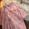 Pure Cotton Tie-Dye Internet Celebridade Manga Curta T-Shirt Mulheres Bordadas Letras New Loose Top Student Base Shirt Atacado Feminino