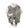 Conjunto de Tres Piezas Chaleco de Mezclilla para Niño Pequeño Nuevo Estilo Primavera y Otoño 2025 Moda para Niños Ropa de Otoño Ropa para Bebé Venta al por Mayor