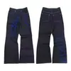 Jeans Retro Americanos de Mezclilla Cruda Lavada con Bordado de Letras para Hombres y Mujeres Pantalones Largos Holgados Rectos de Nicho Vintage