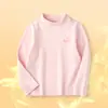 Camiseta interior de cuello alto para niños, engrosada, de manga larga, sin costuras, para bebé, top de terciopelo cálido de otoño e invierno para niños, ropa interior