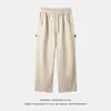 Calça de Trabalho Casual com Design Patchwork em Sarja Texturizada Primavera Nova Retro Algodão Puro Fivela Ajustável Calça Comprida Q