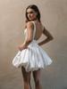 Vestido de Boda Ligero Europeo y Americano Satén Sencillo Tirante Doble Corto Lujo Ligero Nicho Fotografía de Viaje Falda Abullonada Estilo Hada Vestido Diario