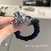 Diseño minimalista, scrunchie de cristal con cuentas grises, banda de goma de alta elasticidad para coleta baja, anillo para el pelo para mujer