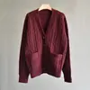 Cardigã Tricotado de Lã Pura Feminino Suéter Grosso Jaqueta Casual Preguiçoso Tops Femininos Outono e Inverno 2025 Novo Estilo
