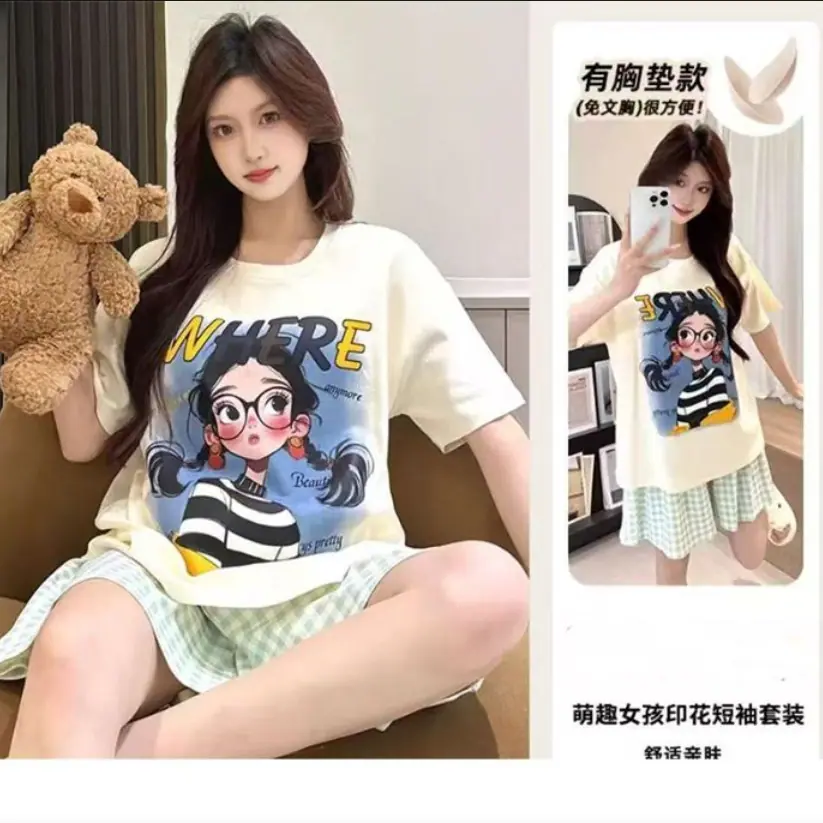 9204黑条女孩带垫-短
